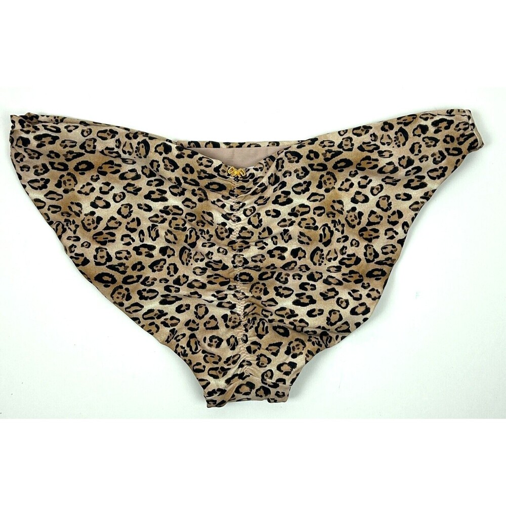 PilyQ PQ Leo Animal Print Ruched Full Swim Bikini Bottom Size S NWT - Picture 5 of 9